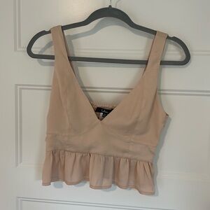 Lulu’s Beige Satin V-Neck Peplum Tank Top Women’s Size XS